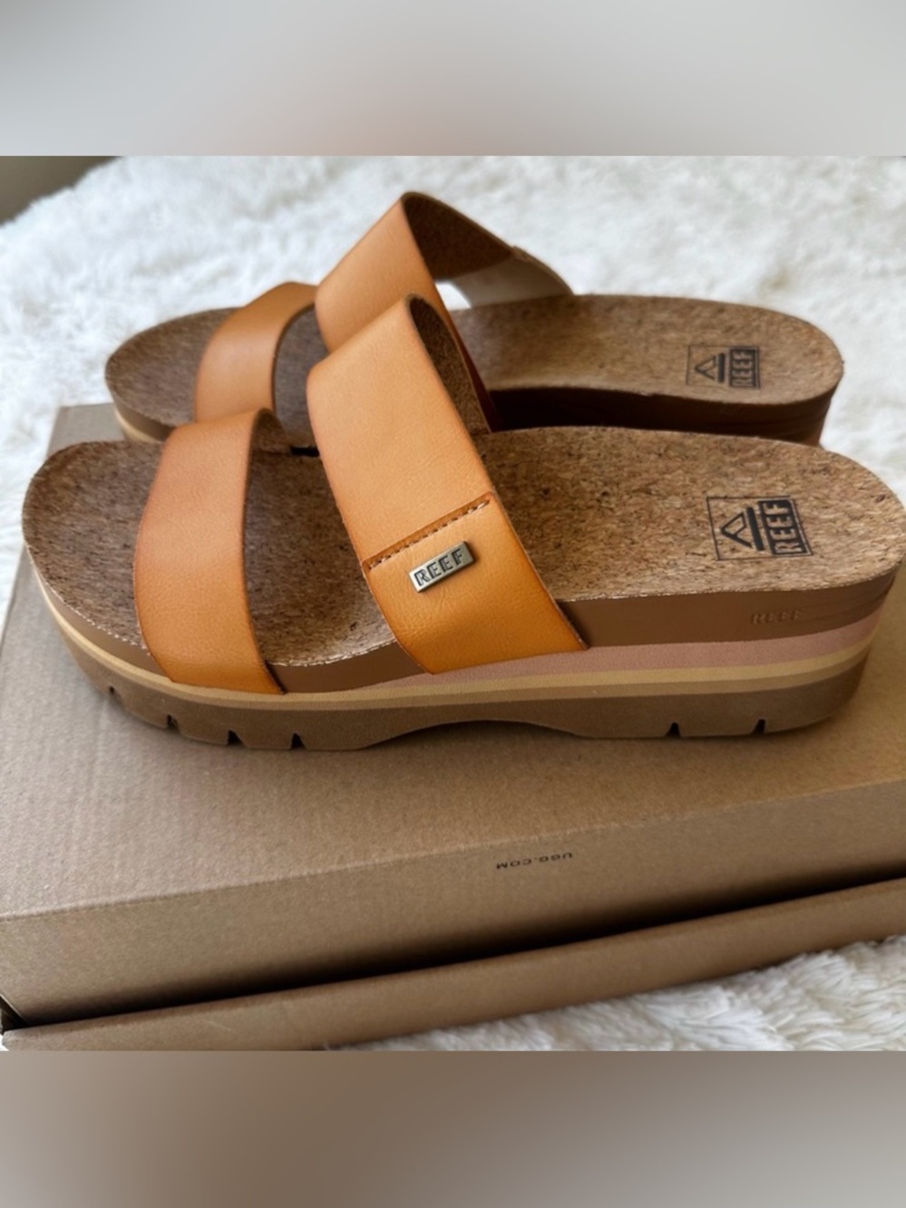 Reef Tan Platform Slide Sandals
